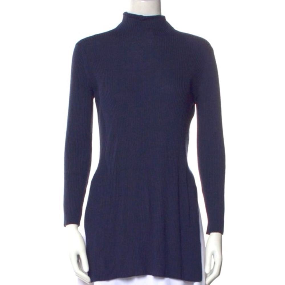 Arje Italy High Neck Luxury Mini Rib Split Hem Silhouette Fit Long Sweater EUC M